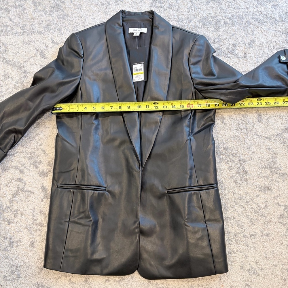 NWT Nine West Black Faux Leather Blazer Jacket Modern Minimal Chic Medium - Picture 8 of 9